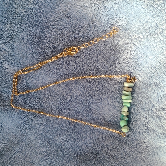 Amazonite stones necklace, blue and gold color, with a cute little star - Picture 4 of 8